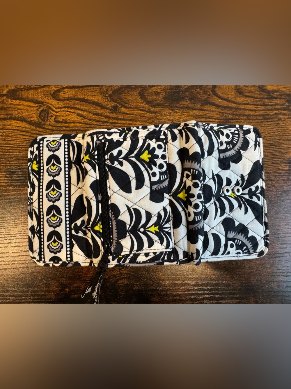 Vera Bradley Black & White Quilted Floral Wallet with Yellow Accents - Picture 4 of 6